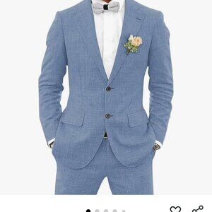 Boys Linen Suit Slim Fit 2 Pieces Suit Kids Lightweight Dusty Blue Size 14